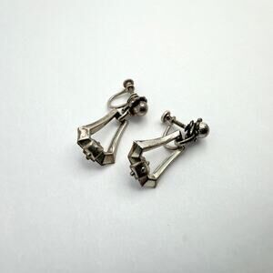 Vintage Art Deco Sterling Silver Geometric Openwork Screw-Back Earrings c. 1930s